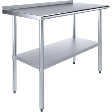 Amgood 24 in. x 48 in. Stainless Steel Work Table with 1.5 in. Backsplash WT-2448-BS-Z